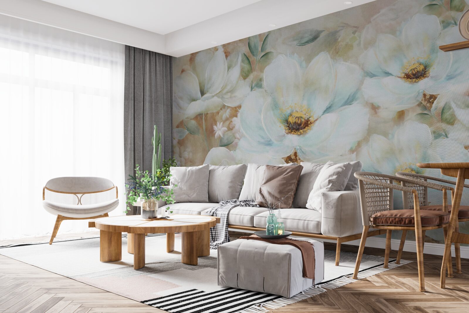 Fotobehang aquarel van sneeuwwitte orchideeën