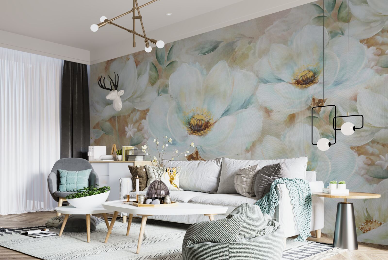 Fotobehang aquarel van sneeuwwitte orchideeën