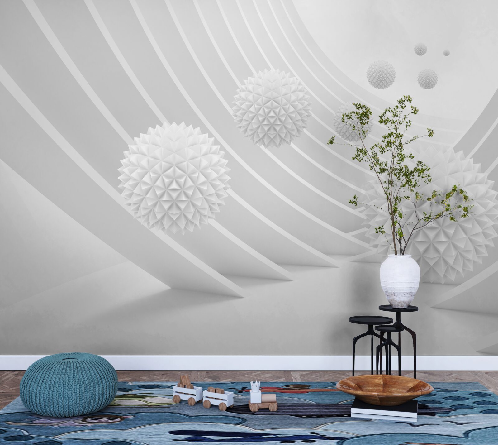 Fotobehang scherpe witte ballen in de terugtrekkende tunnel