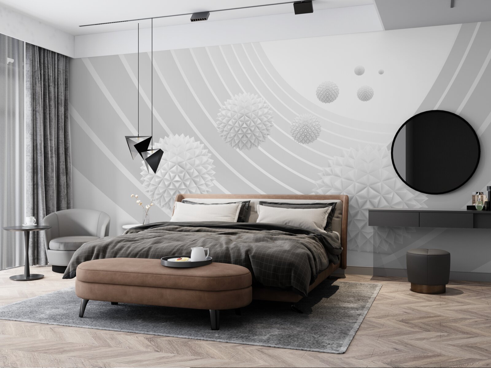 Fotobehang scherpe witte ballen in de terugtrekkende tunnel