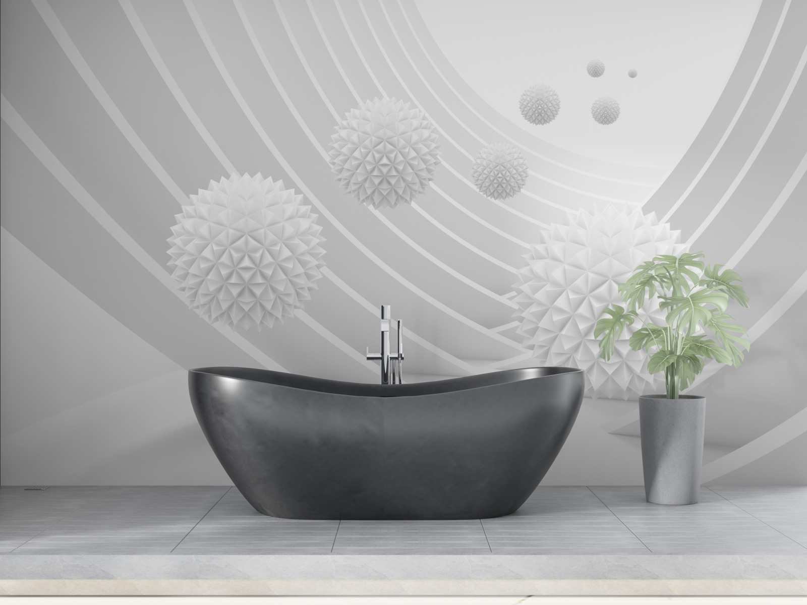 Fotobehang scherpe witte ballen in de terugtrekkende tunnel