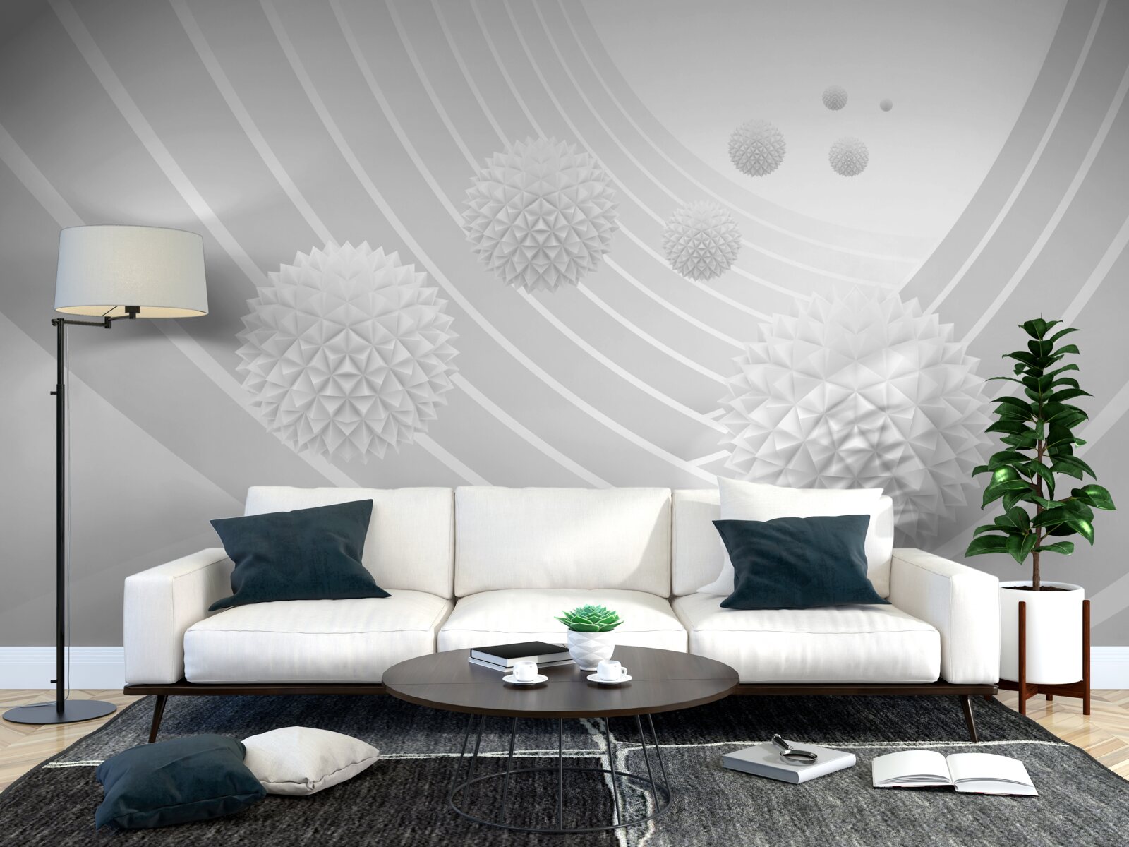 Fotobehang scherpe witte ballen in de terugtrekkende tunnel