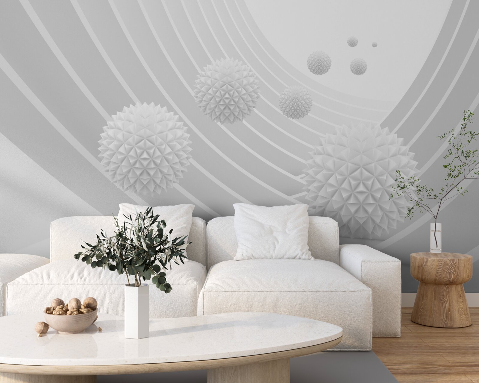 Fotobehang scherpe witte ballen in de terugtrekkende tunnel