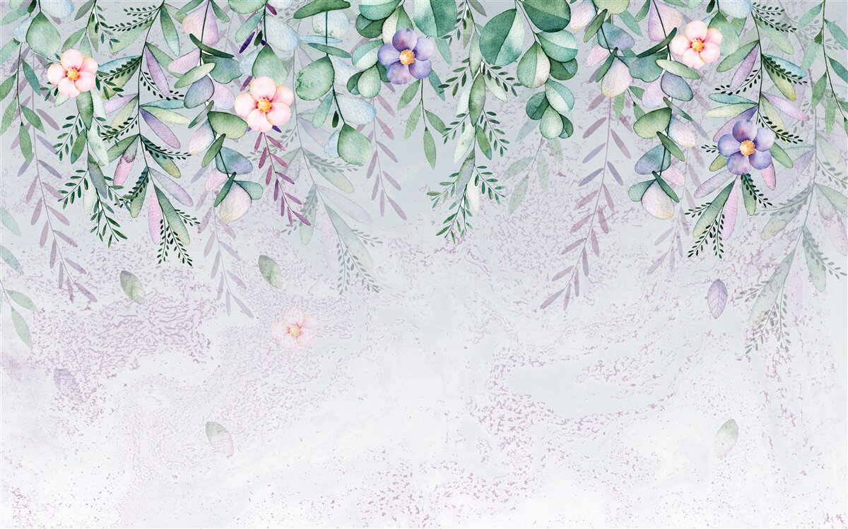 Fotobehang aquarel met bloemen op hun kop