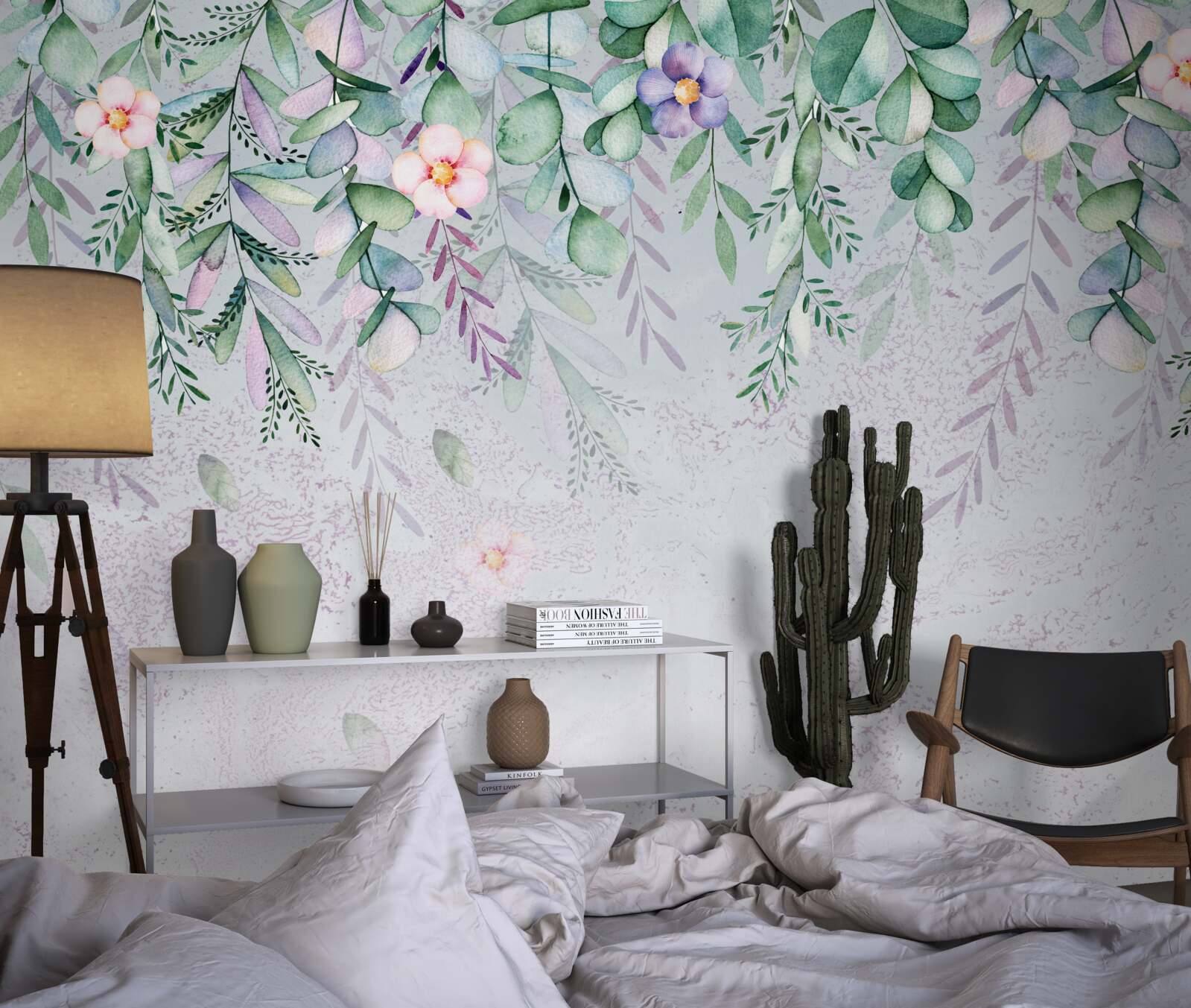 Fotobehang aquarel met bloemen op hun kop