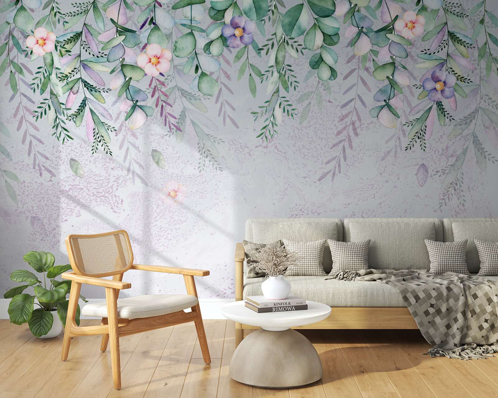 Fotobehang aquarel met bloemen op hun kop