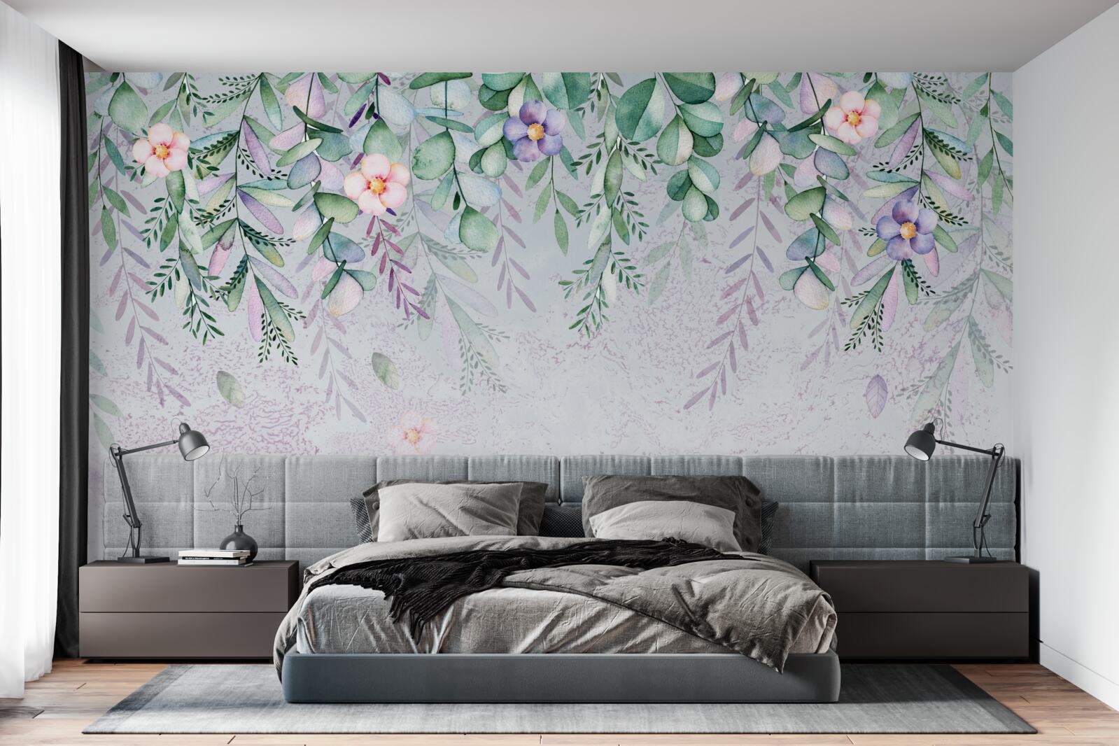 Fotobehang aquarel met bloemen op hun kop