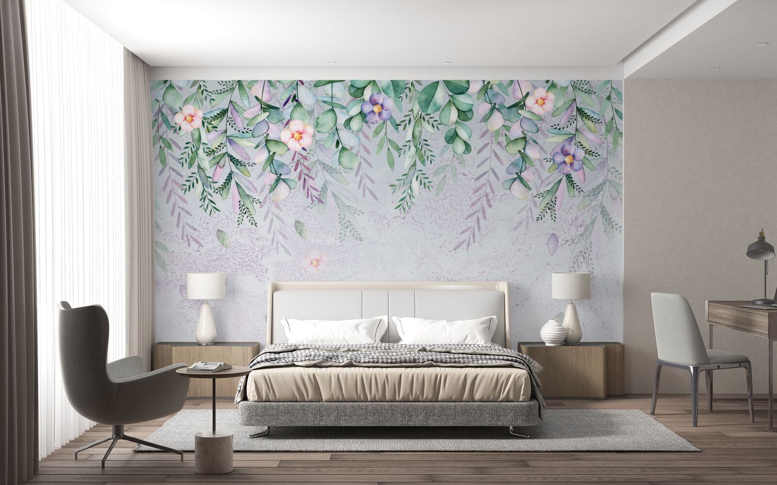 Fotobehang aquarel met bloemen op hun kop