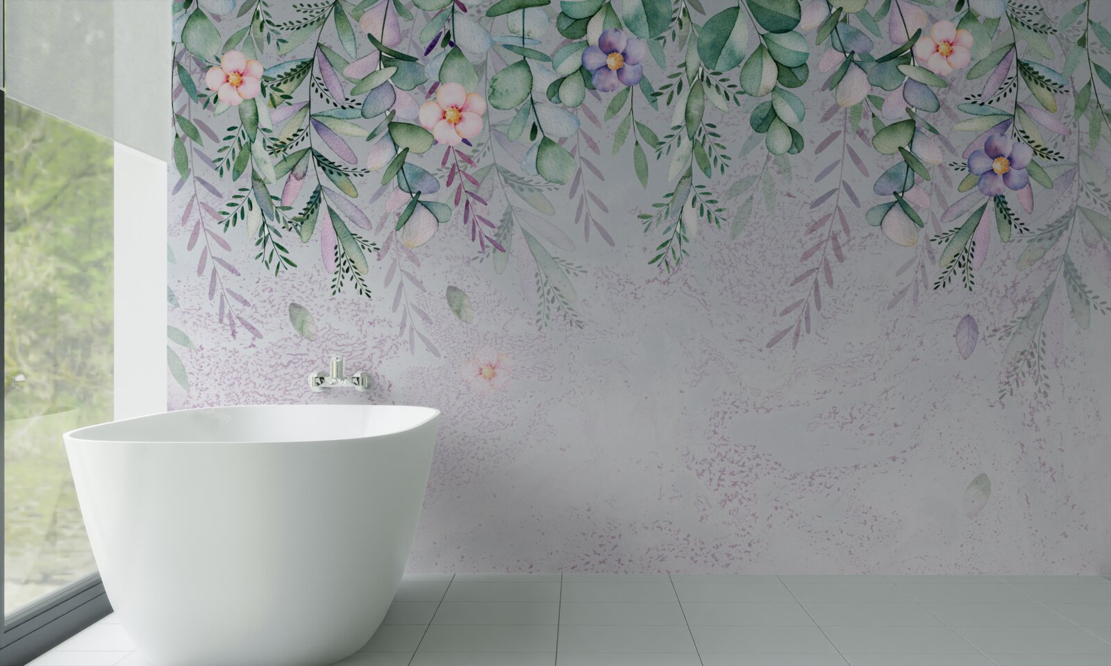 Fotobehang aquarel met bloemen op hun kop