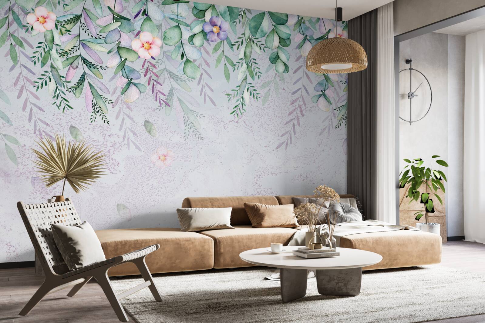 Fotobehang aquarel met bloemen op hun kop