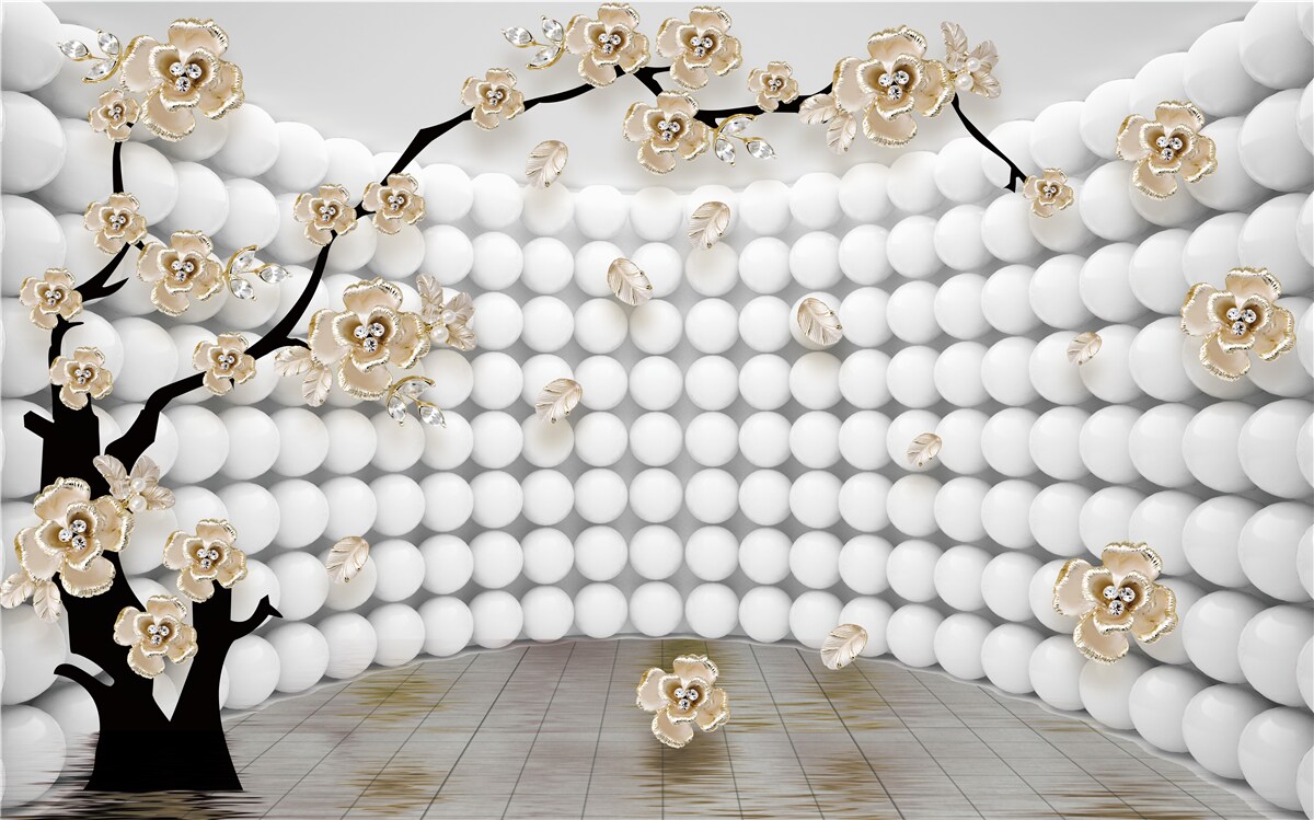 Fotobehang kamer met driedimensionale ballen en een boom