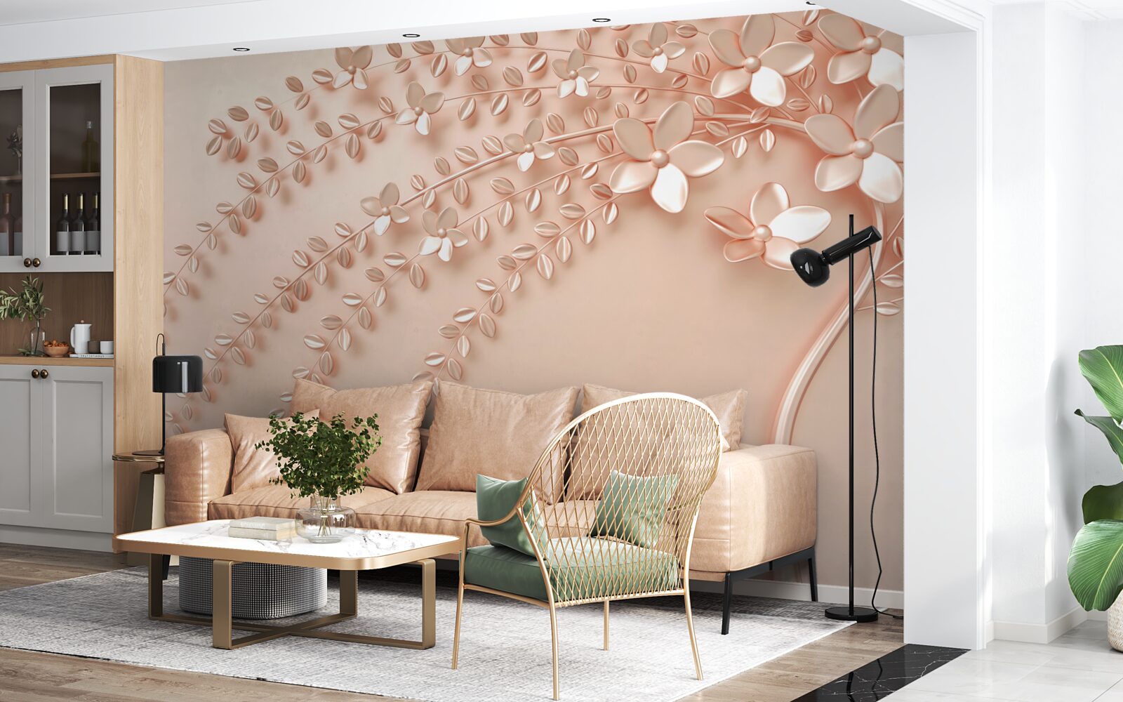 Fotobehang boom met fijn hout en rijke bloei