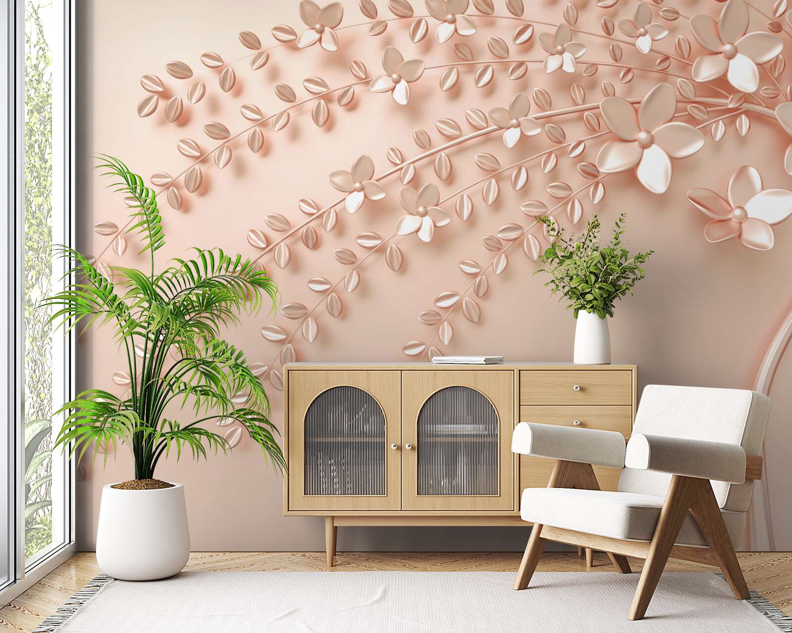 Fotobehang boom met fijn hout en rijke bloei