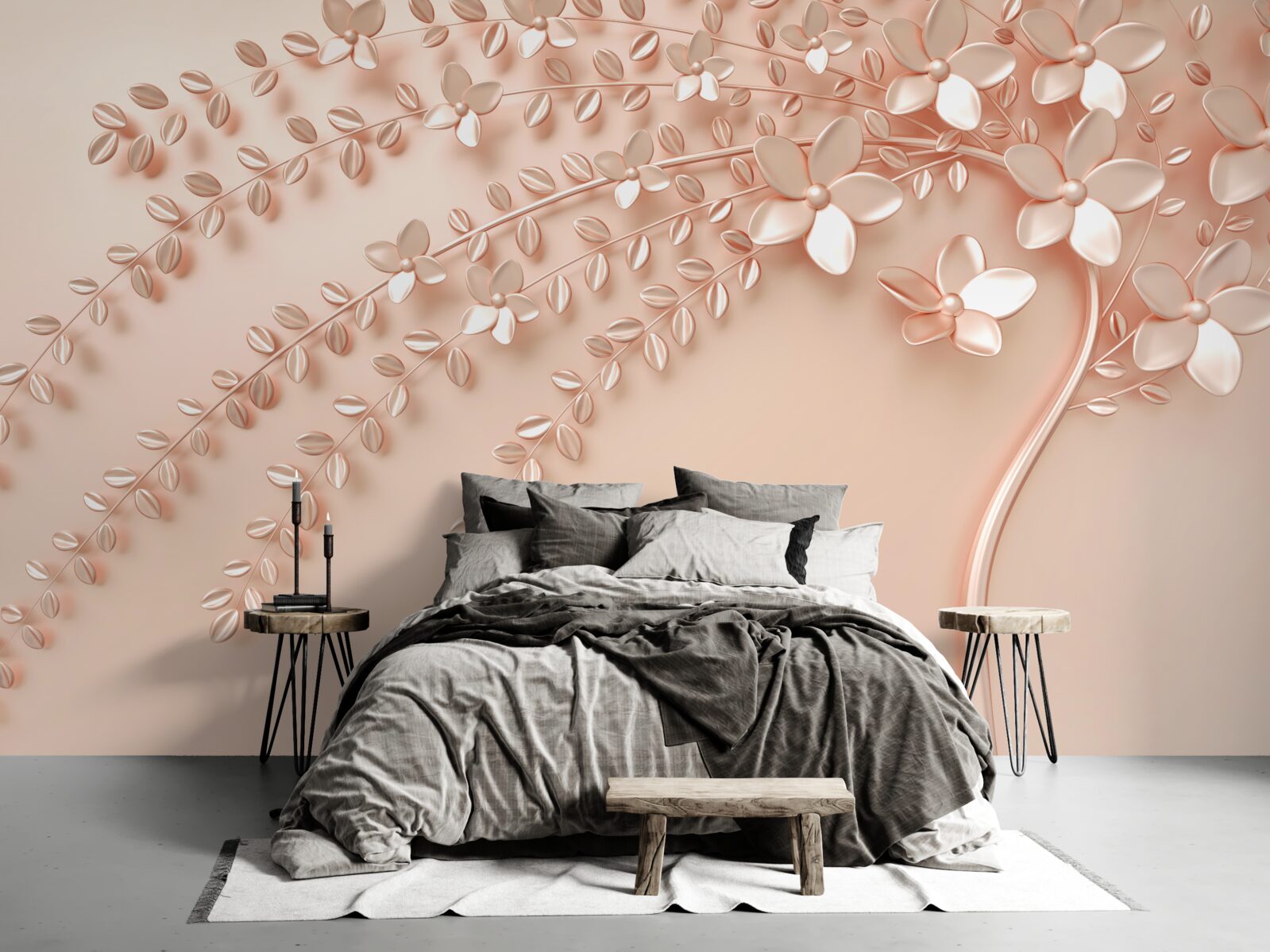 Fotobehang boom met fijn hout en rijke bloei