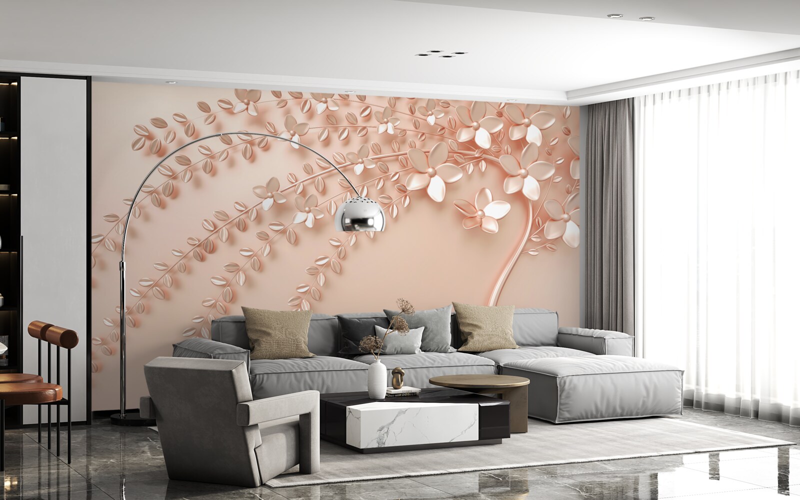 Fotobehang boom met fijn hout en rijke bloei