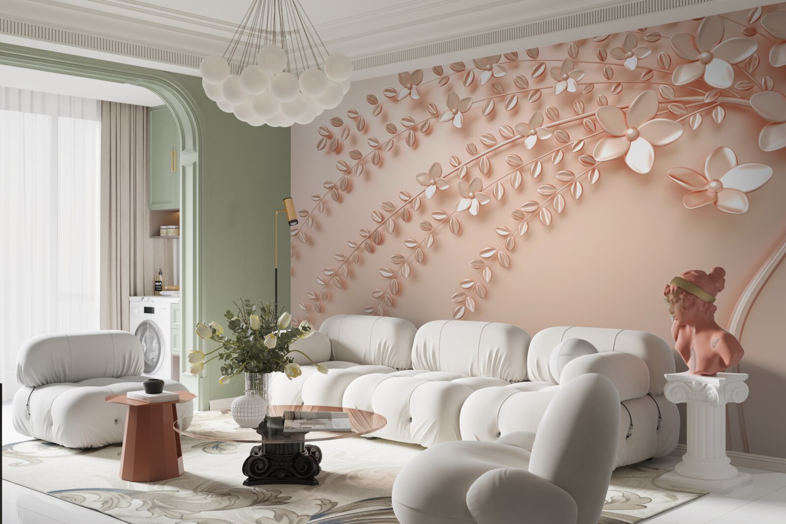 Fotobehang boom met fijn hout en rijke bloei