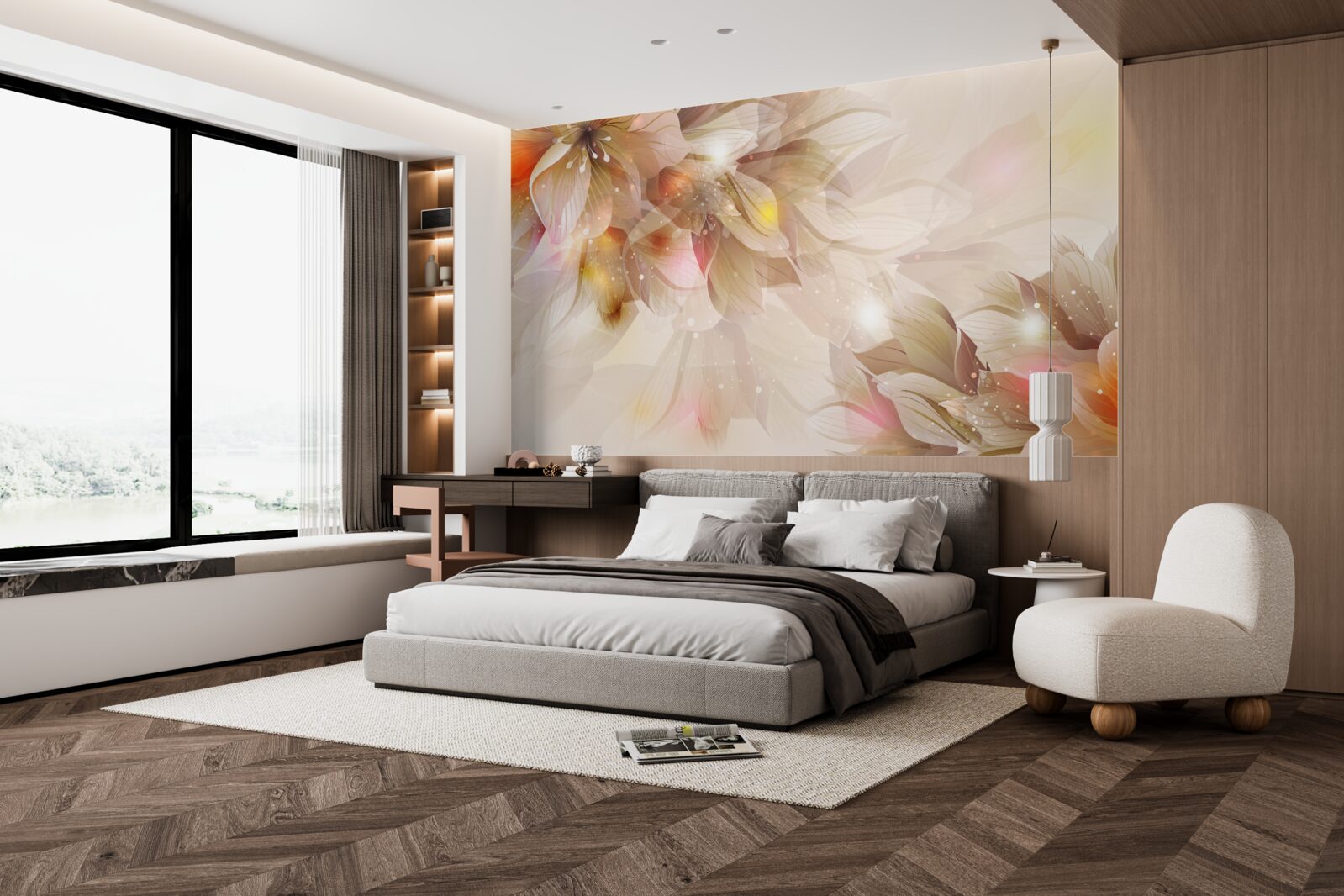 Fotobehang heldere bloemen met zacht licht