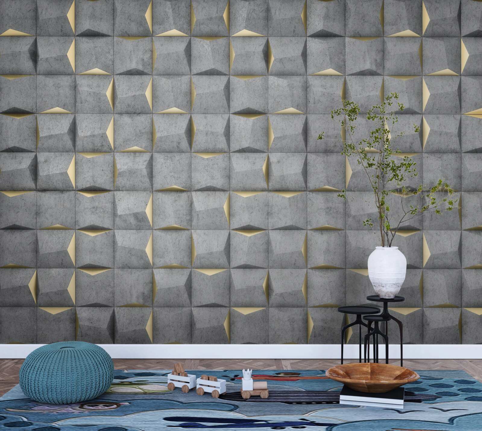 Fotobehang 3d rechthoeken met gouden elementen