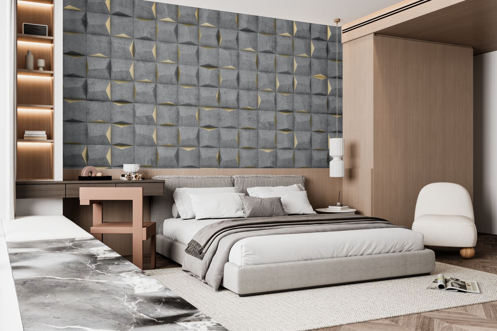 Fotobehang 3d rechthoeken met gouden elementen