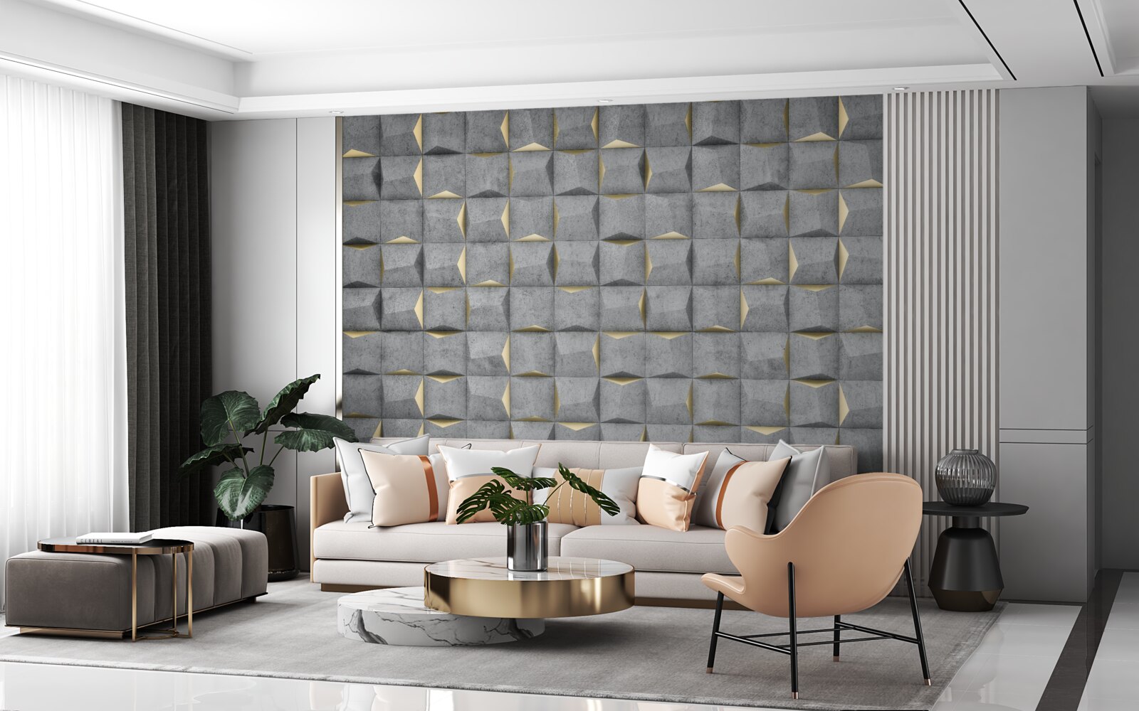 Fotobehang 3d rechthoeken met gouden elementen