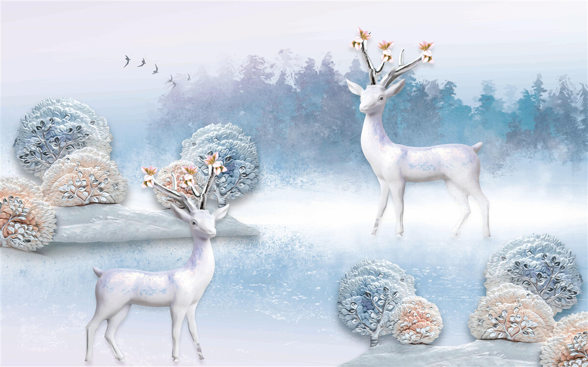 Fotobehang herten in een winters bos