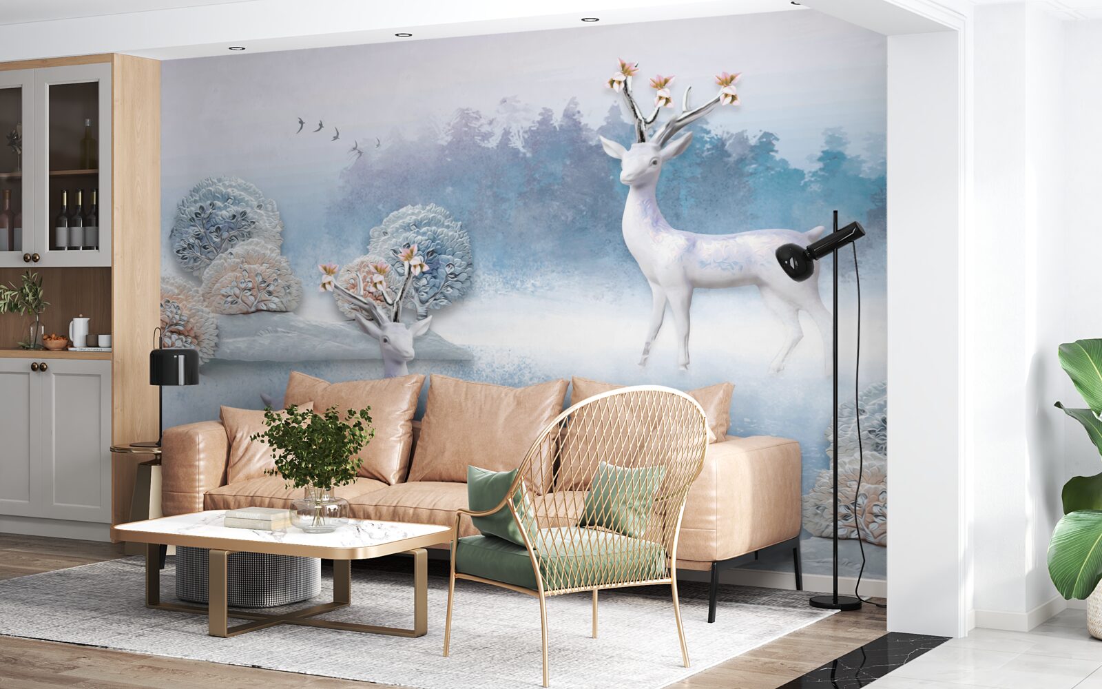 Fotobehang herten in een winters bos