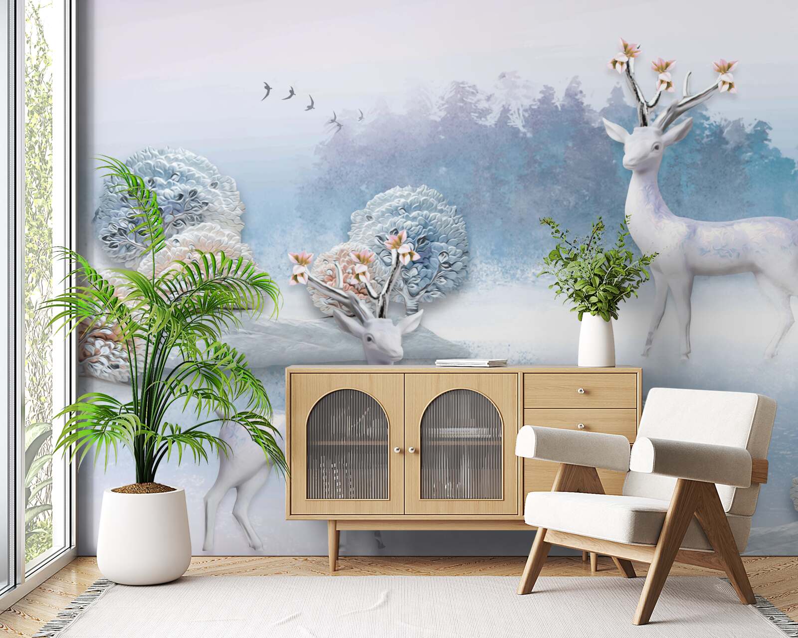 Fotobehang herten in een winters bos