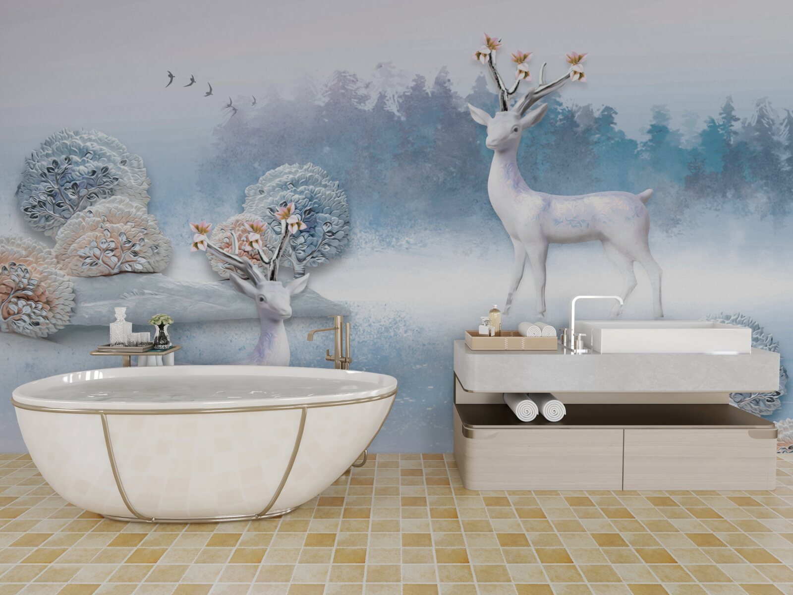 Fotobehang herten in een winters bos