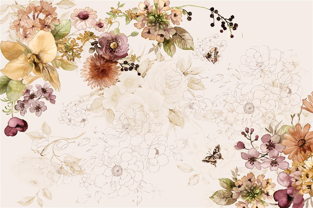 Fotobehang bloemencomposities op een delicate achtergrond