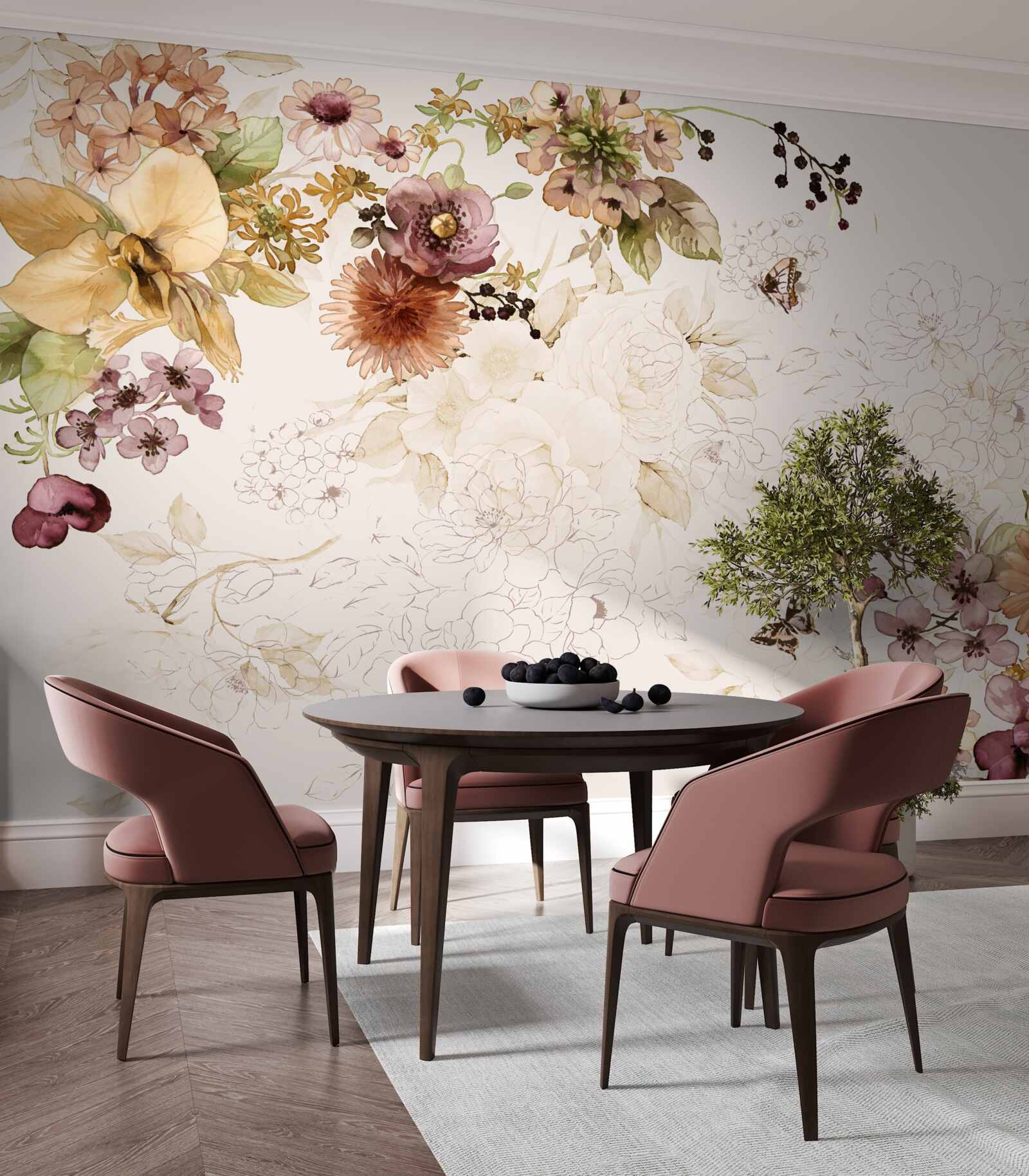 Fotobehang bloemencomposities op een delicate achtergrond