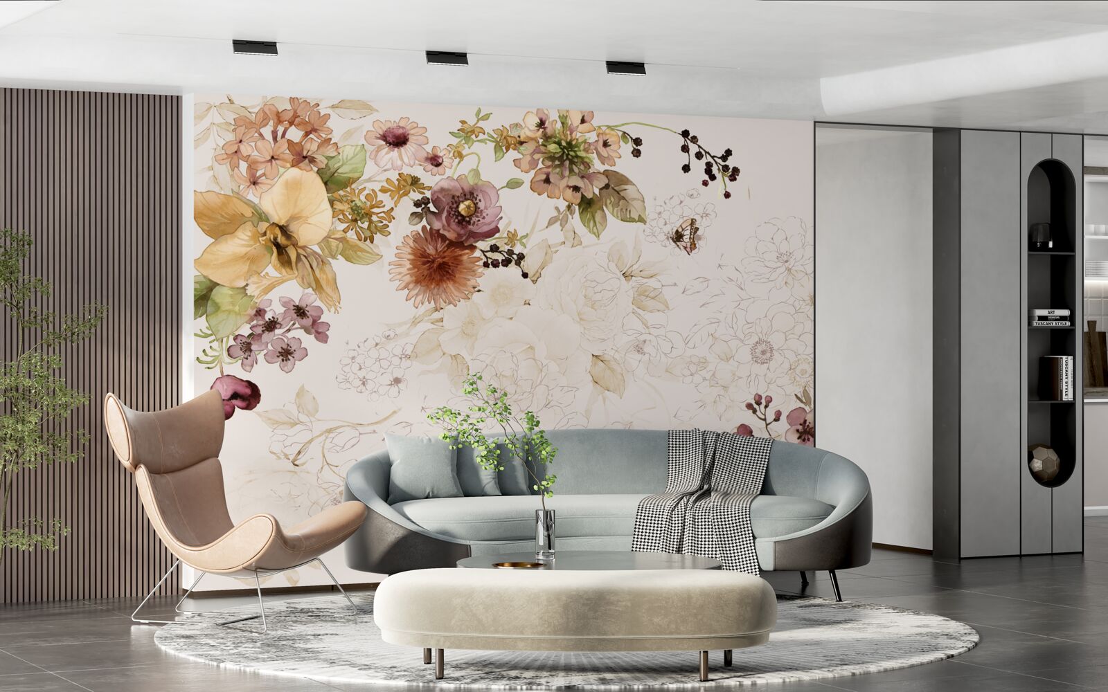 Fotobehang bloemencomposities op een delicate achtergrond