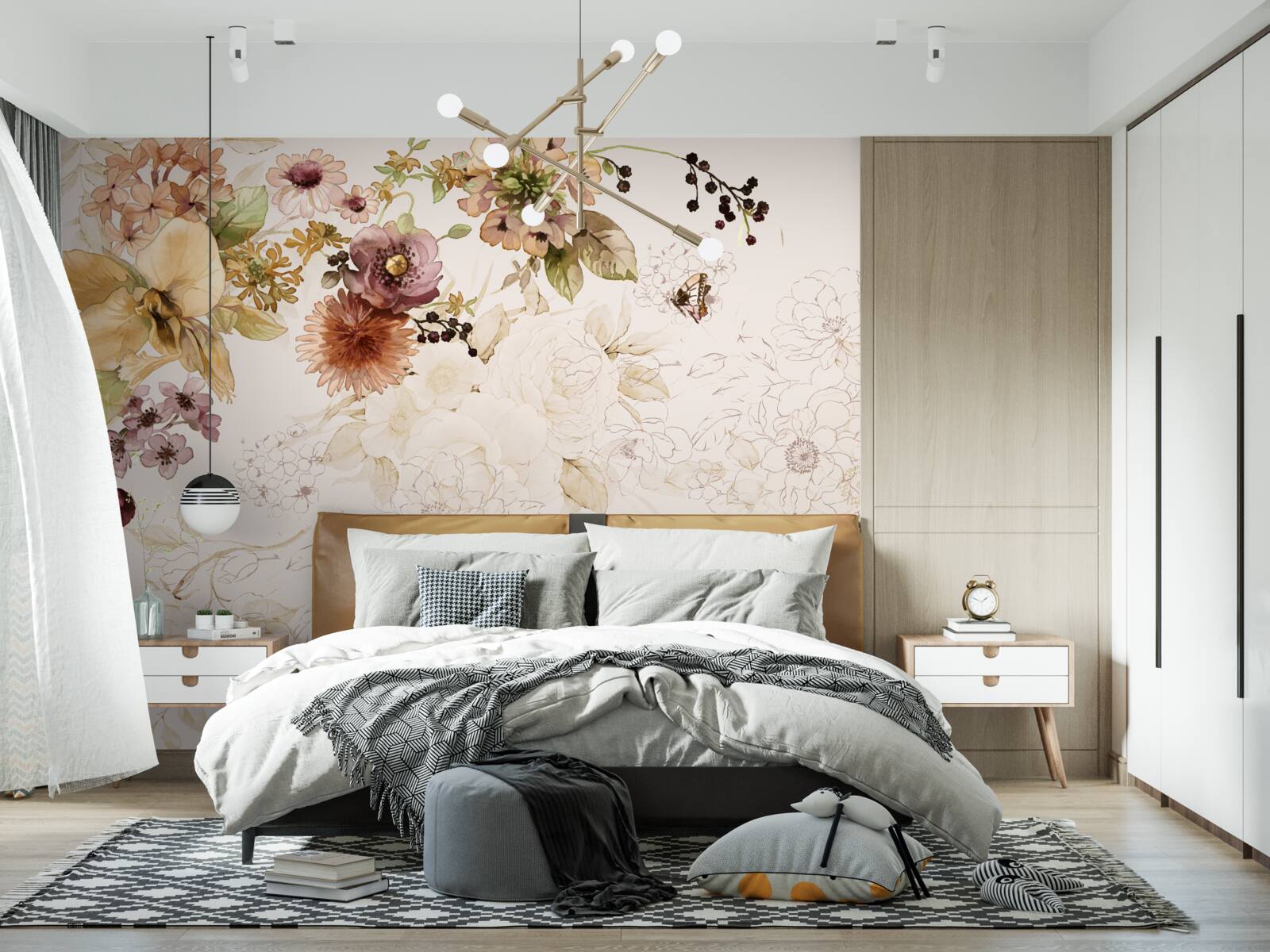 Fotobehang bloemencomposities op een delicate achtergrond