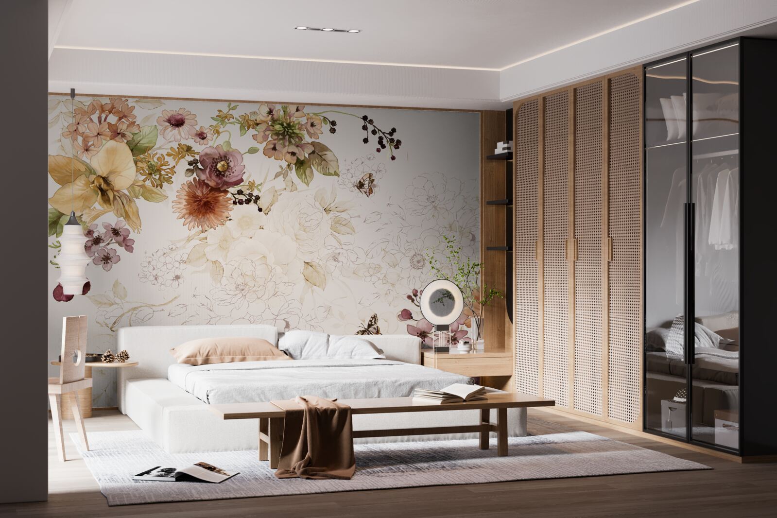 Fotobehang bloemencomposities op een delicate achtergrond