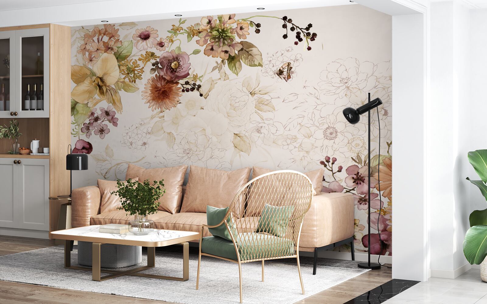 Fotobehang bloemencomposities op een delicate achtergrond