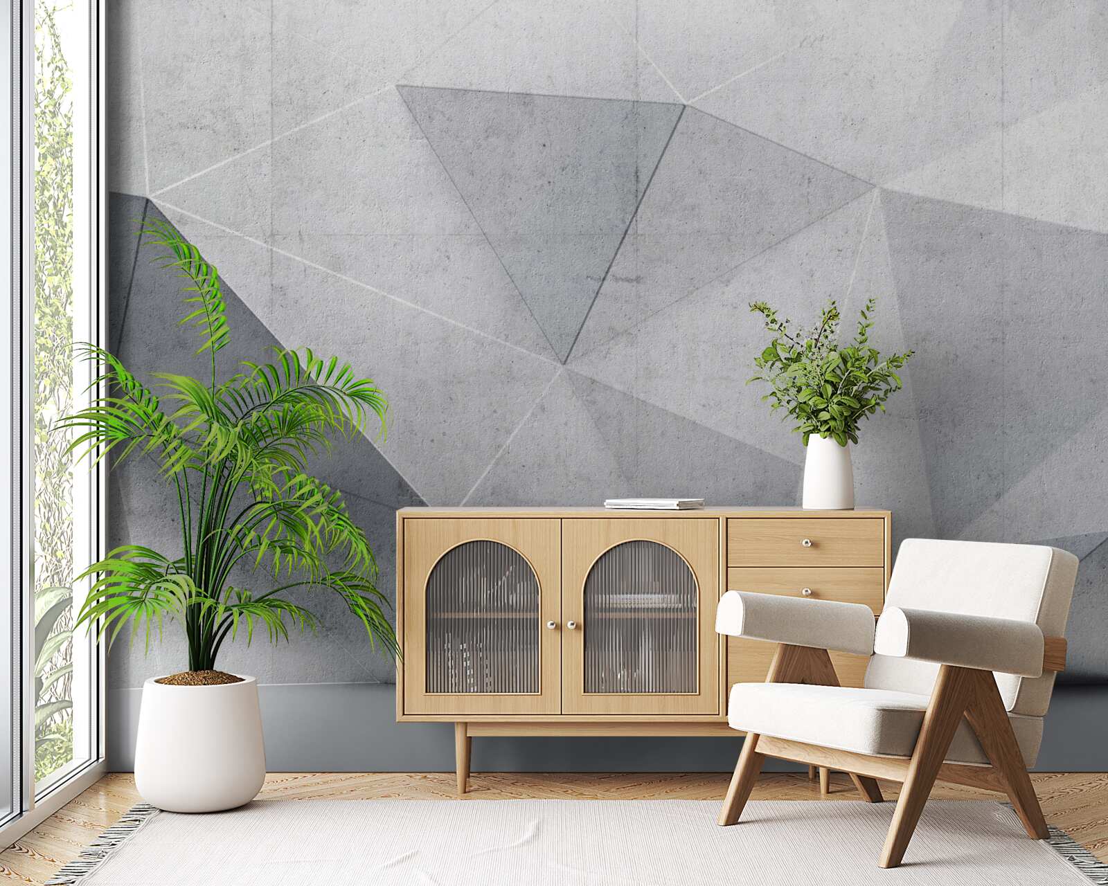 Fotobehang grijze driehoeken in abstracte stijl