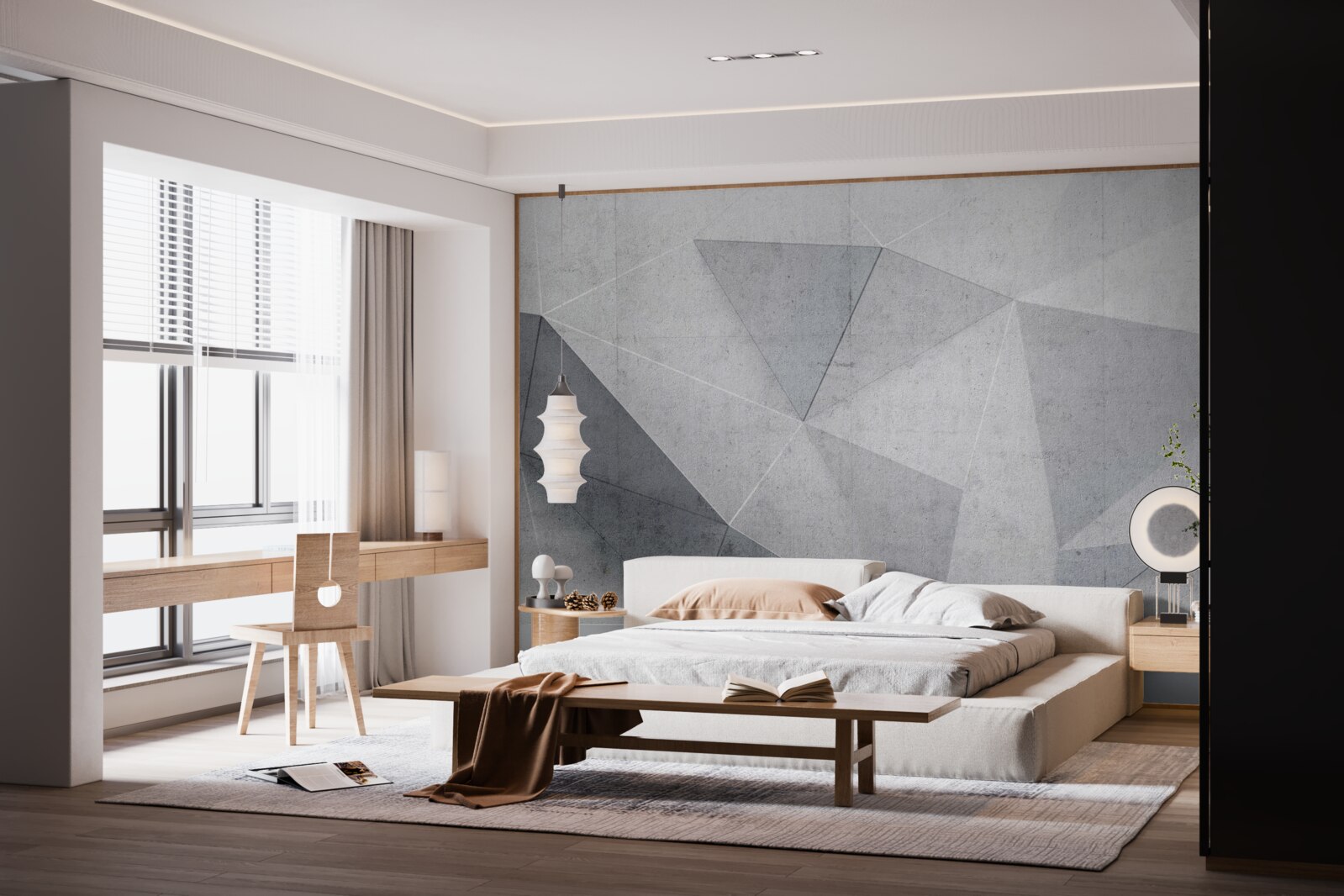 Fotobehang grijze driehoeken in abstracte stijl