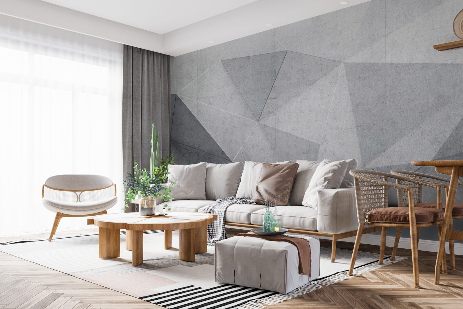 Fotobehang grijze driehoeken in abstracte stijl