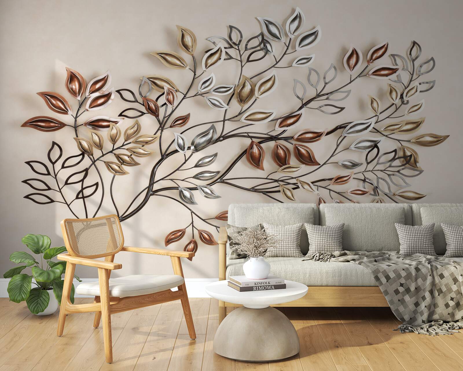 Fotobehang metalen bladeren aan een tak