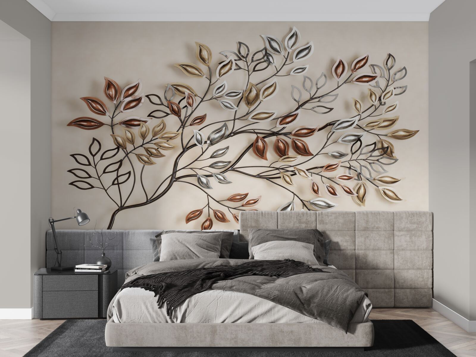 Fotobehang metalen bladeren aan een tak