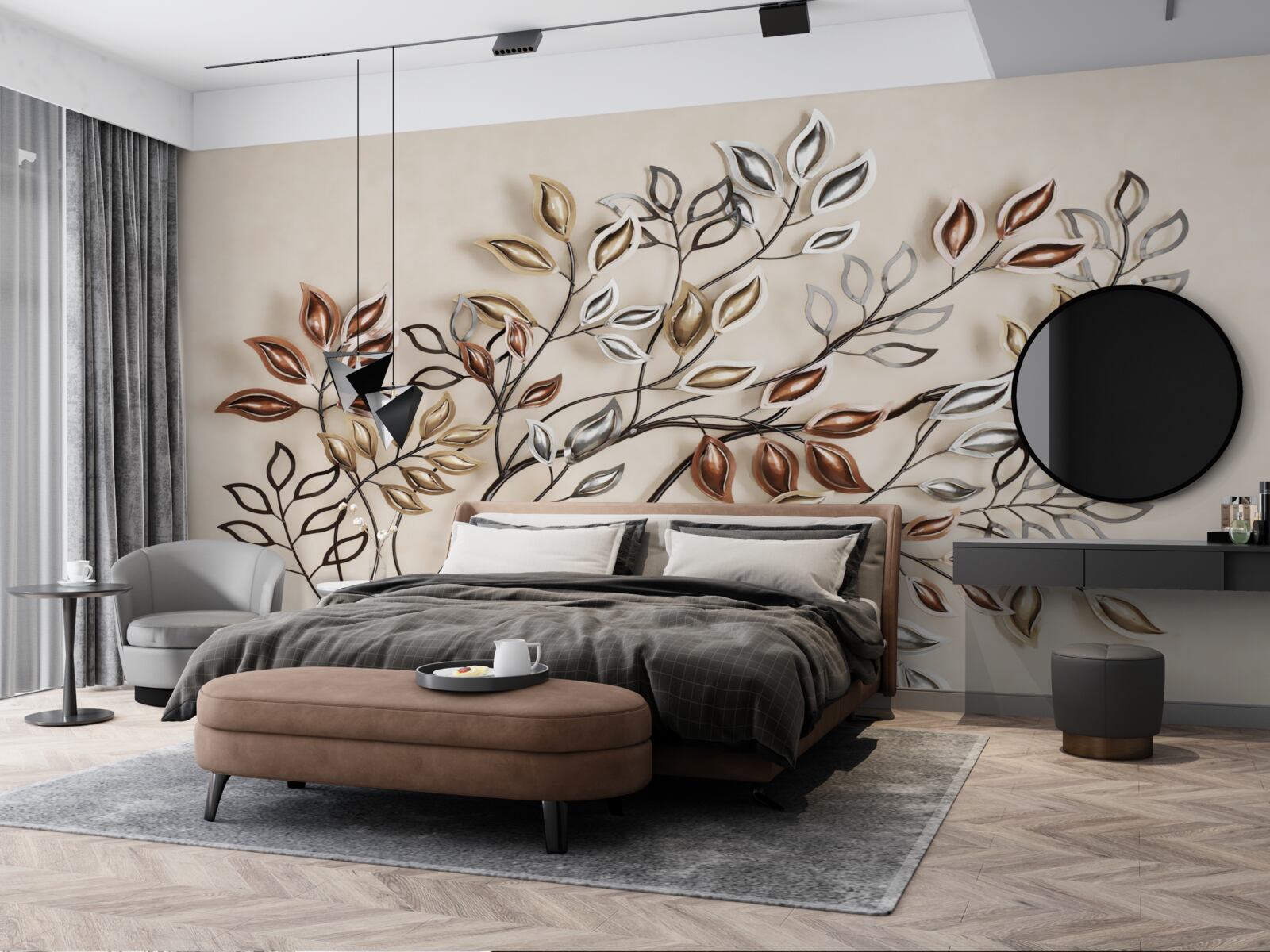 Fotobehang metalen bladeren aan een tak