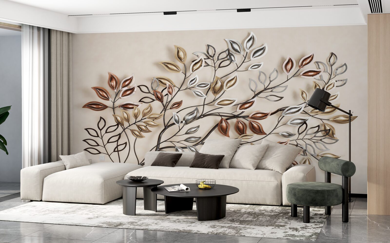 Fotobehang metalen bladeren aan een tak