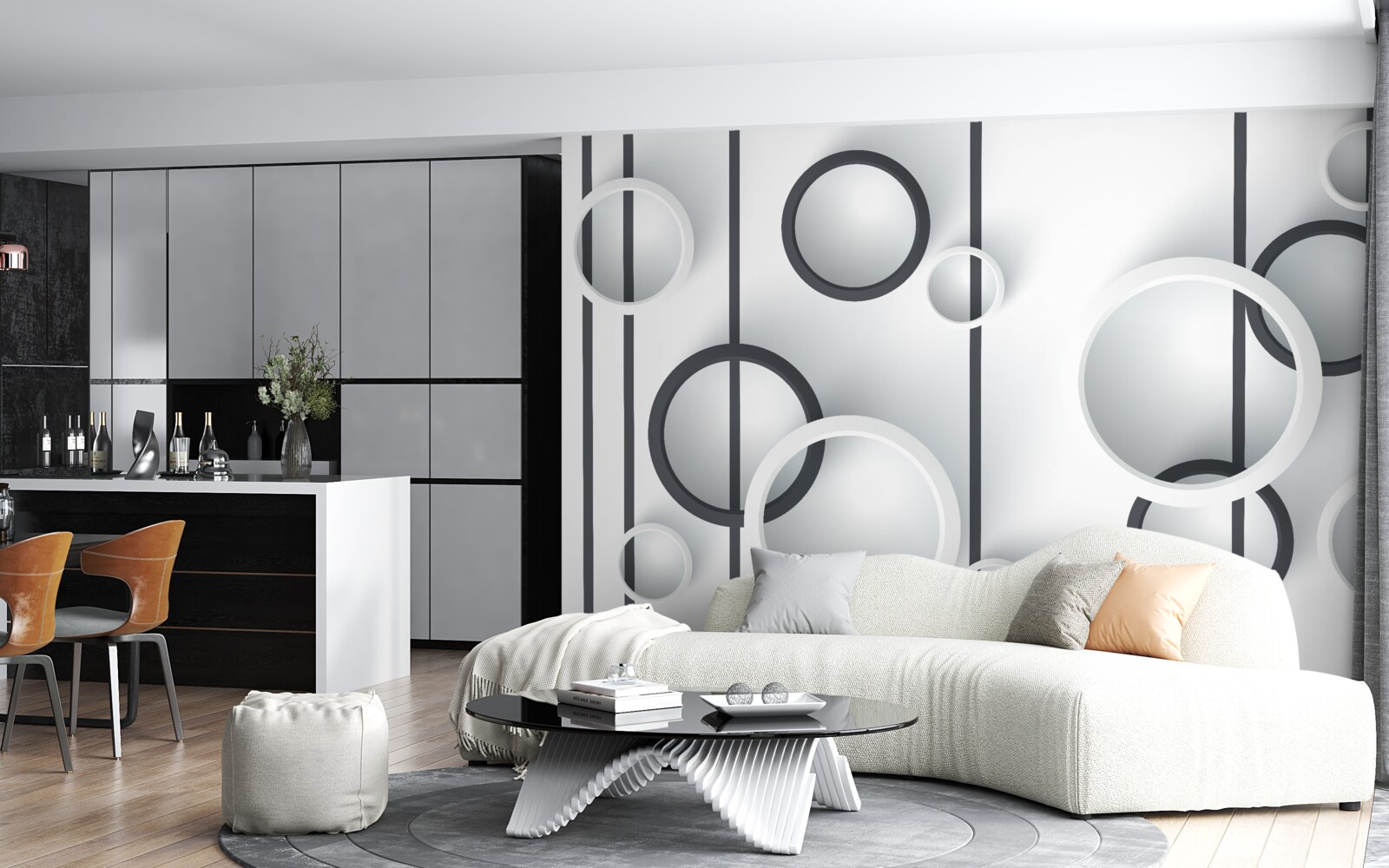 Fotobehang cirkels en lijnen in abstractie