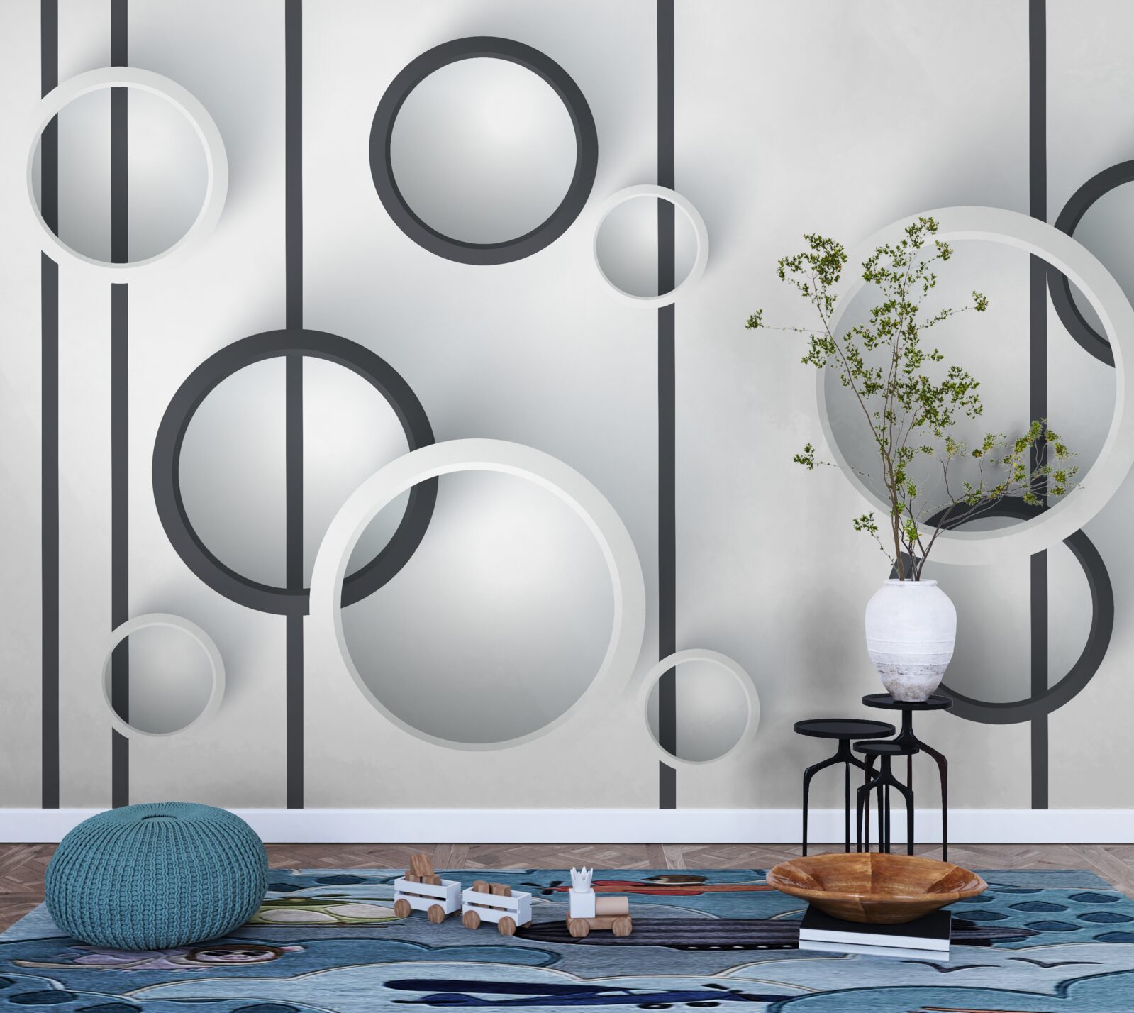 Fotobehang cirkels en lijnen in abstractie