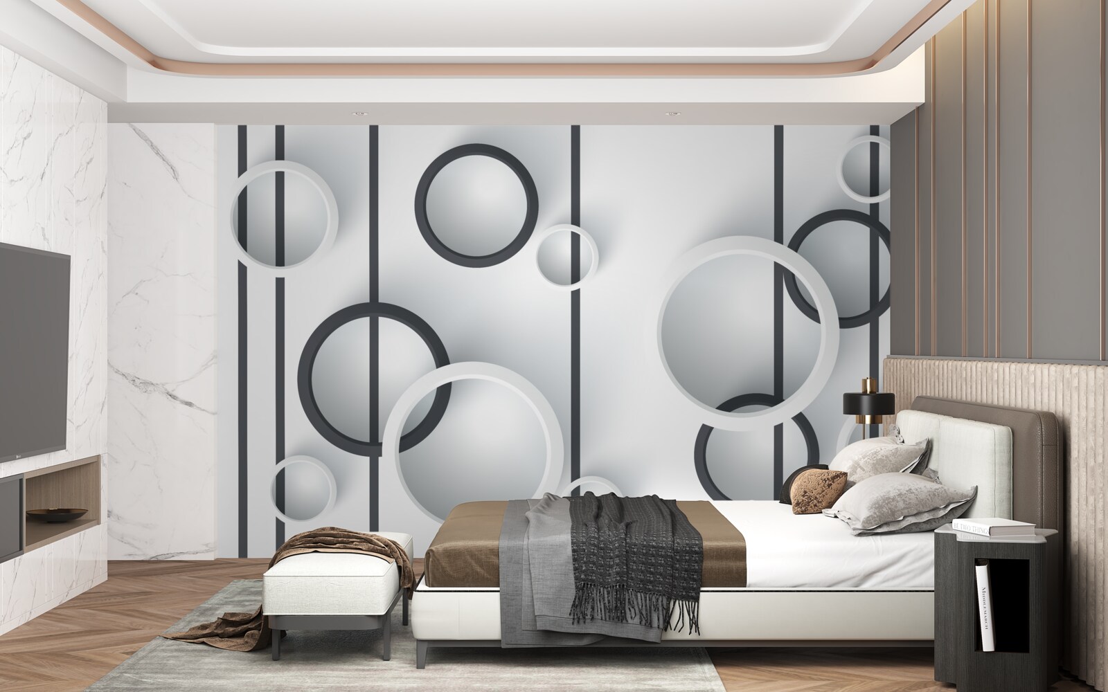 Fotobehang cirkels en lijnen in abstractie