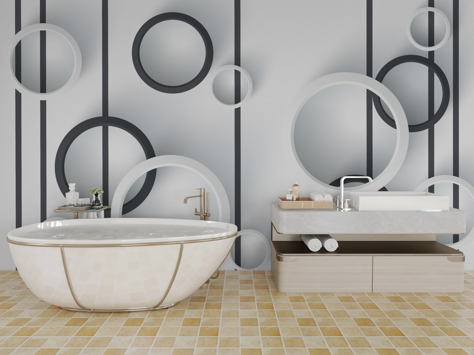 Fotobehang cirkels en lijnen in abstractie