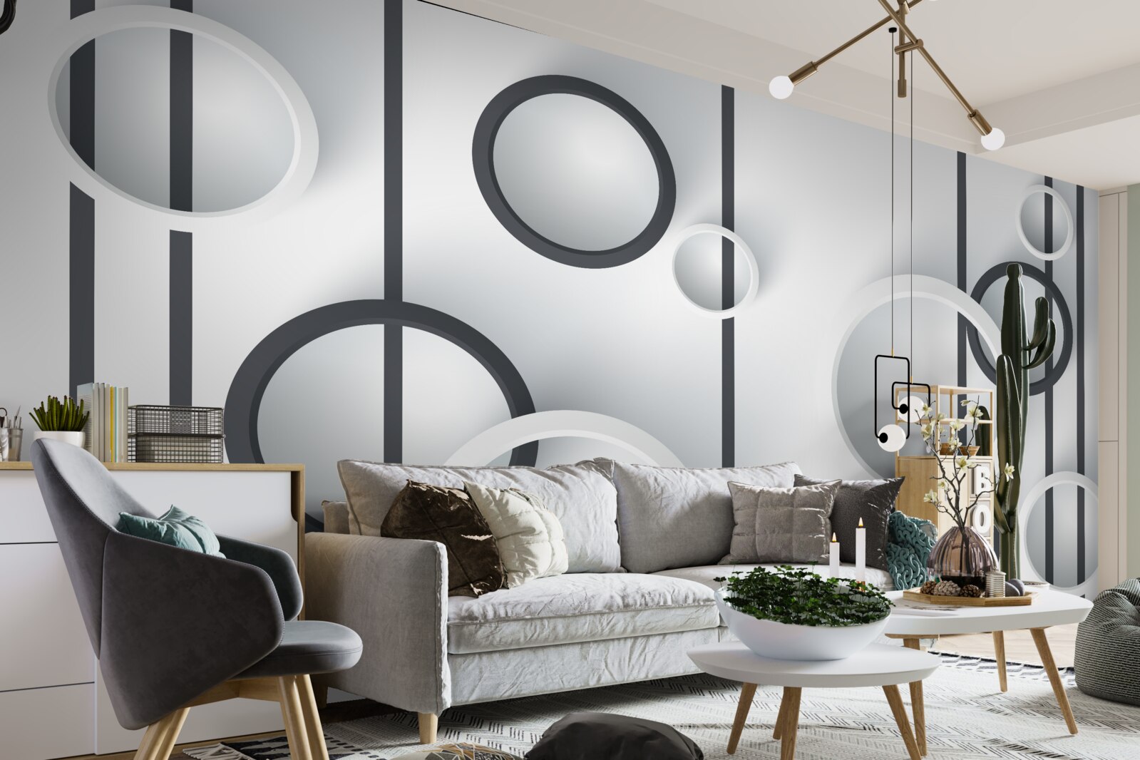 Fotobehang cirkels en lijnen in abstractie