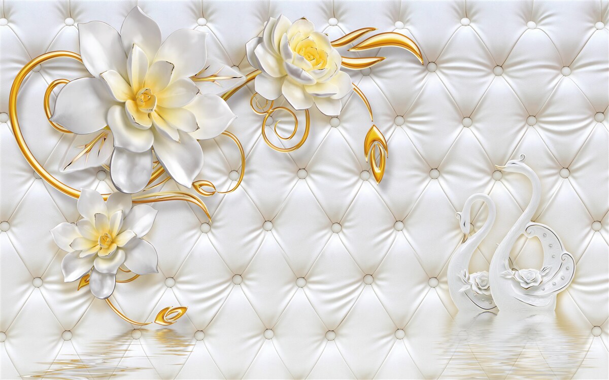 Fotobehang textuur van witte stof en bloemen