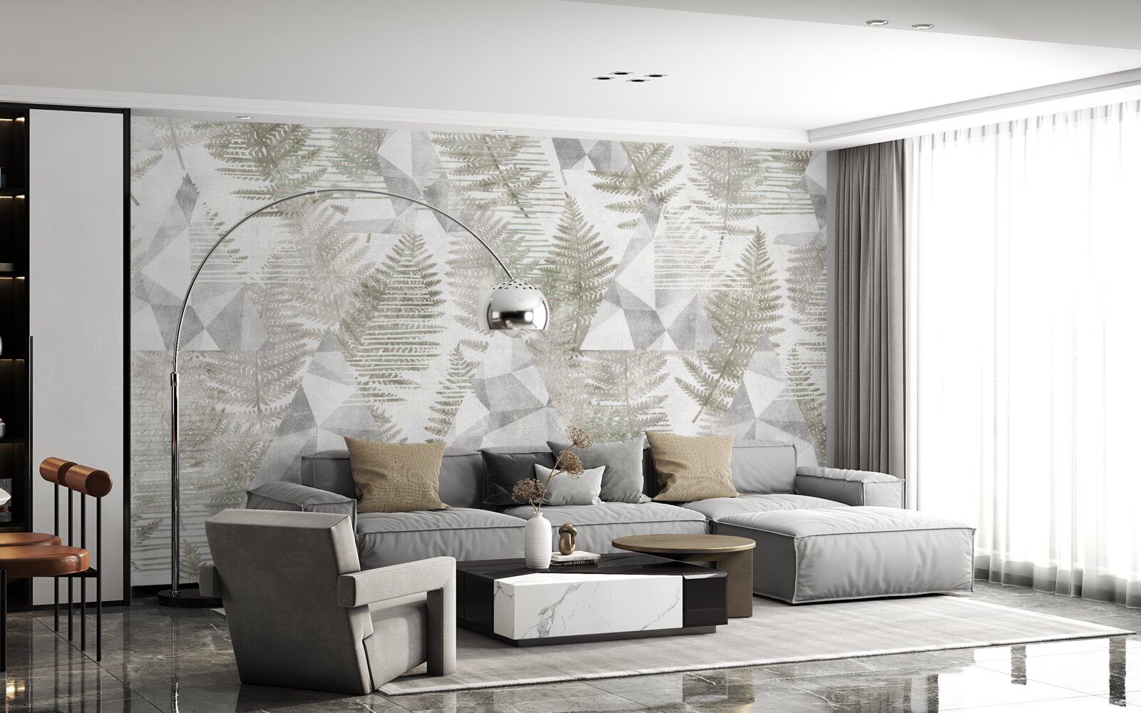 Fotobehang abstract met tropische bladeren