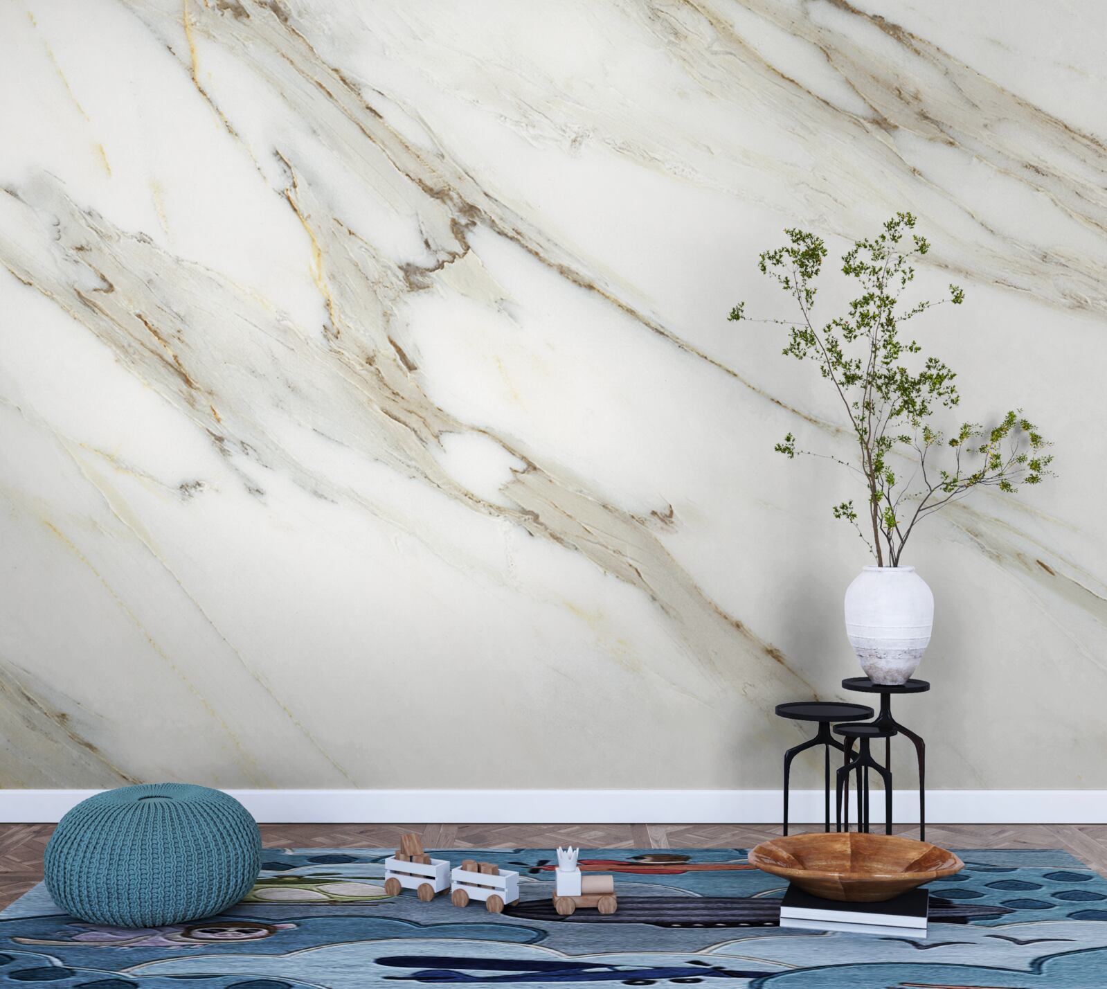 Fotobehang goud en zilver met marmer