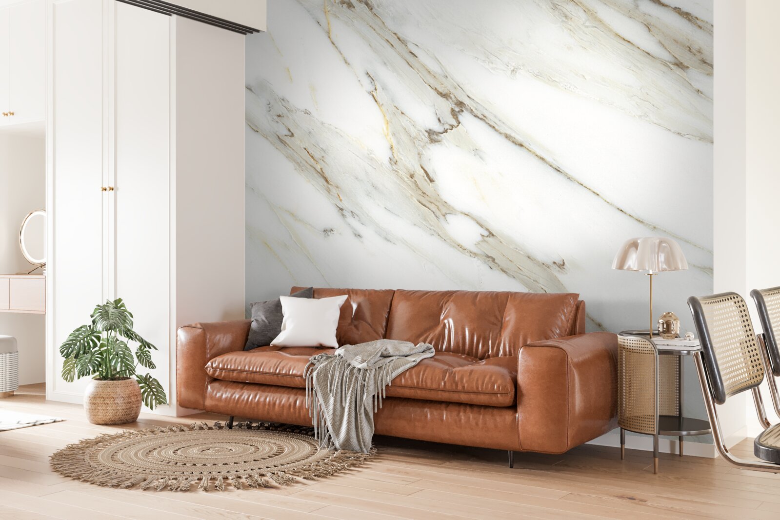 Fotobehang goud en zilver met marmer